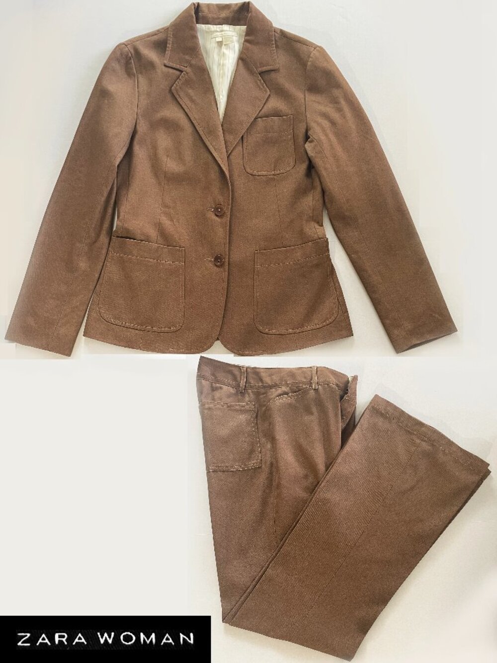 Zara Woman Vintage 2-Piece Suit Tailored Blazer & High-Rise Flare Pants Sz 8 EUC